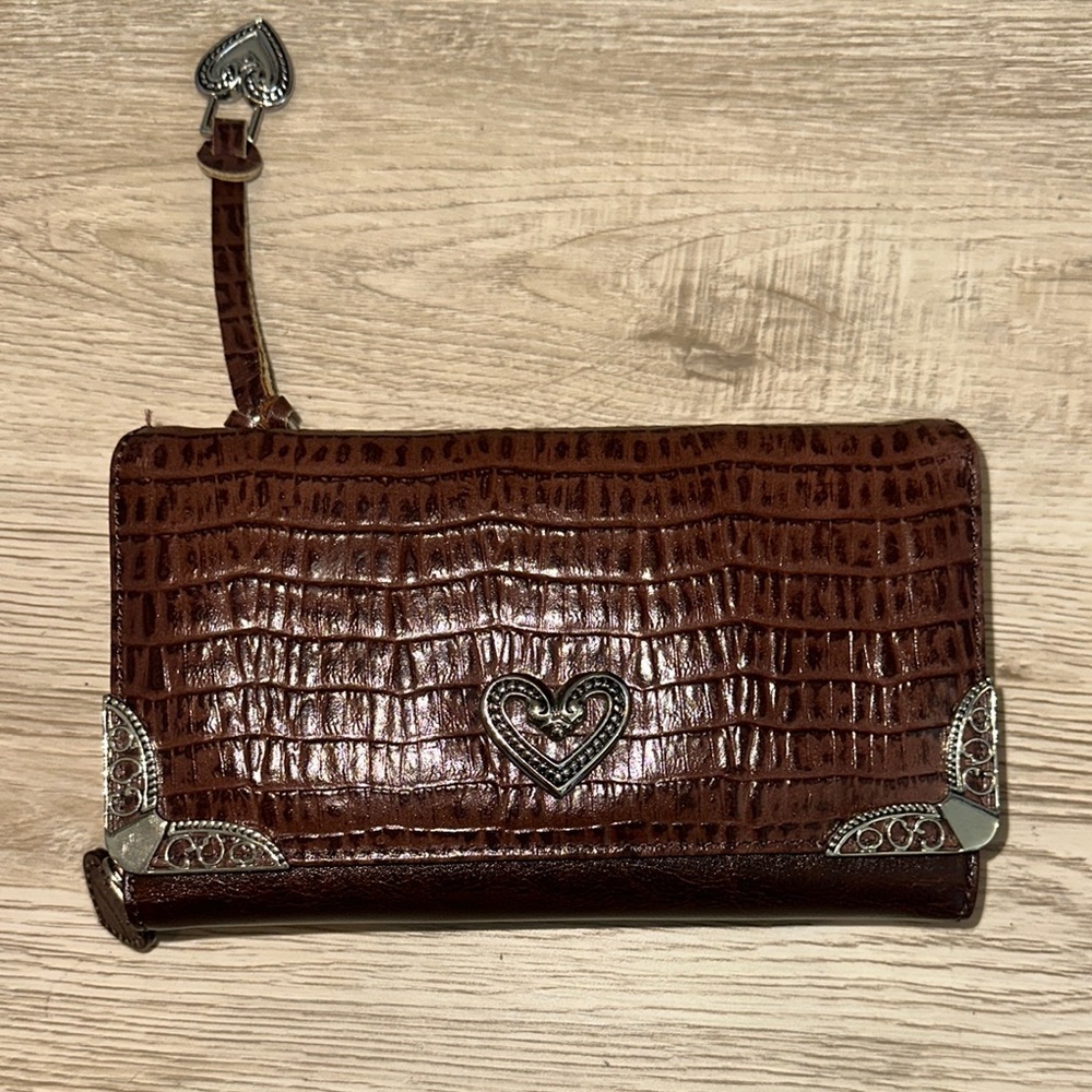 Brighton Brown Croc-Embossed Clutch with Silver Accents